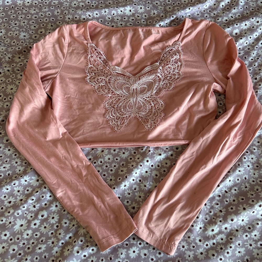 pink butterfly crop top